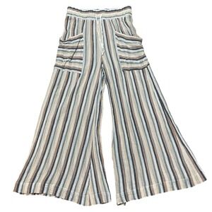 Free People Jones Beach Wide Leg Pants Striped Palazzo Boho Beach Women's Lg